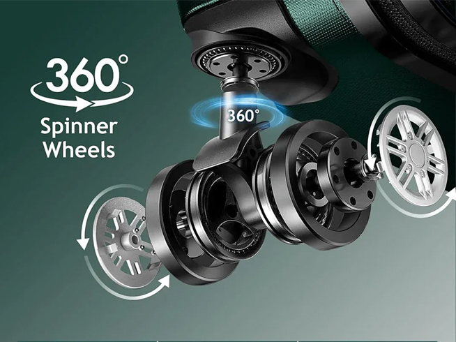 Advantages of the suitcase's 360-degree rotating wheel design